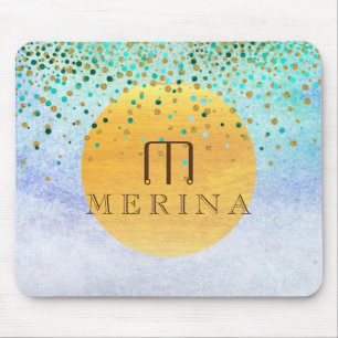 Gold Faux Foil Confetti Glitter Moon Personalize Mouse Pad