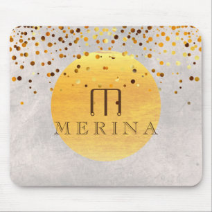 Gold Faux Foil Confetti Glitter Moon Personalize Mouse Pad