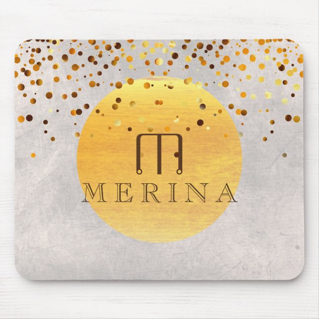 Gold Faux Foil Confetti Glitter Moon Personalize Mouse Pad (Front)
