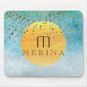 Gold Faux Foil Confetti Glitter Moon Personalize Mouse Pad