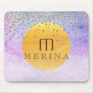 Gold Faux Foil Confetti Glitter Moon Personalize Mouse Pad