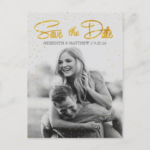 Gold Faux Foil Confetti Save the Date Postcard