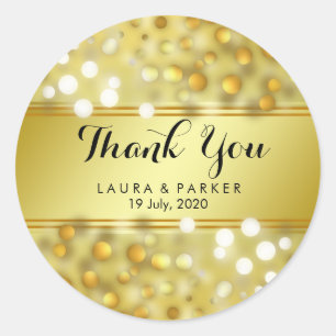 Gold Faux Foil Glitter Thank You Wedding Confetti Classic Round Sticker