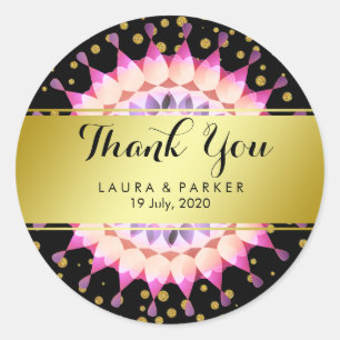 Gold Faux Foil Glitter Thank You Wedding Floral Classic Round Sticker