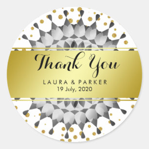 Gold Faux Foil Glitter Thank You Wedding Floral Classic Round Sticker