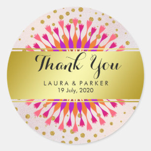 Gold Faux Foil Glitter Thank You Wedding Floral Classic Round Sticker