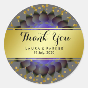 Gold Faux Foil Glitter Thank You Wedding Floral Classic Round Sticker