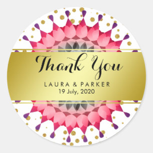 Gold Faux Foil Glitter Thank You Wedding Floral Classic Round Sticker