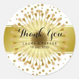 Gold Faux Foil Glitter Thank You Wedding Floral Classic Round Sticker