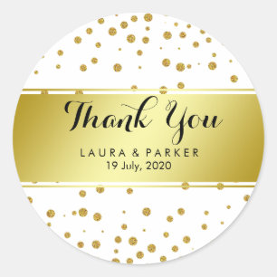 Gold Faux Foil Glitter Thank You Wedding Round Classic Round Sticker