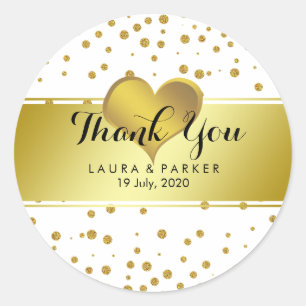 Gold Faux Foil Glitter Thank You Wedding Round Classic Round Sticker