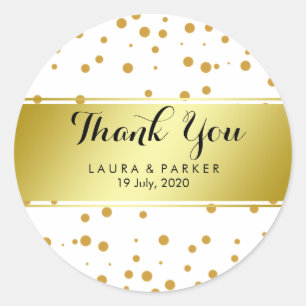 Gold Faux Foil Glitter Thank You Wedding Round Classic Round Sticker