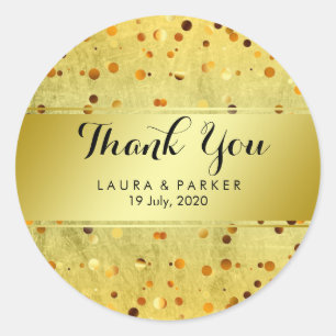 Gold Faux Foil Glitter Thank You Wedding Round Classic Round Sticker