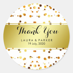 Gold Faux Foil Glitter Thank You Wedding Round Classic Round Sticker