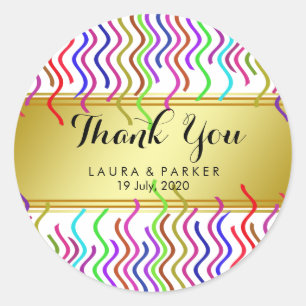 Gold Faux Foil Glitter Thank You Wedding Round Classic Round Sticker