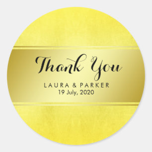 Gold Faux Foil Glitter Thank You Wedding Round Classic Round Sticker
