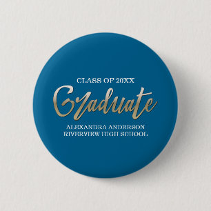 Gold Faux Foil Graduation Any Color Background 2 Inch Round Button