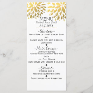 Gold Faux Foil Look Modern Flowers Floral Menu