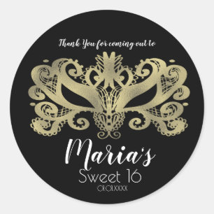 Gold Faux Foil Masquerade Mask Party Favour Classic Round Sticker