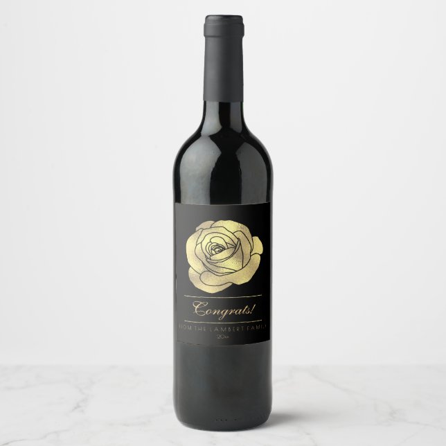 Gold Faux Foil Rose Wine Label (Front)