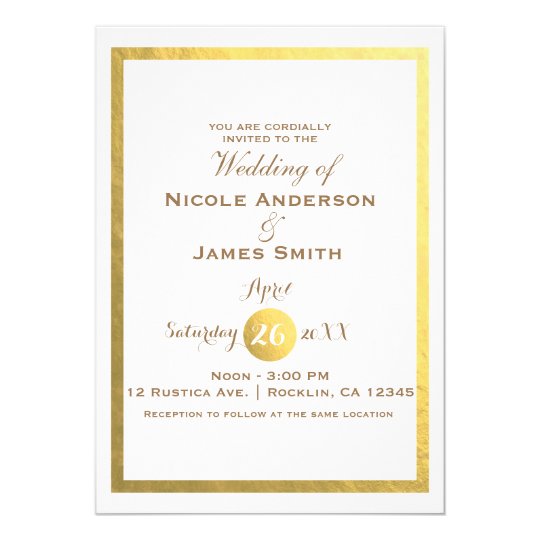 Gold Faux Foil White Elegant Minimal Wedding Card