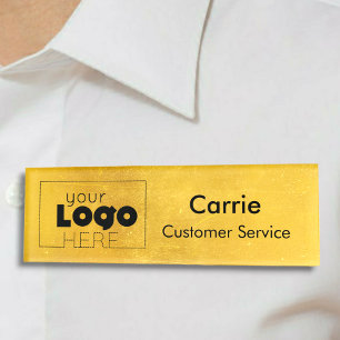 Gold Faux Foil Your Logo Employee Staff Name Badge