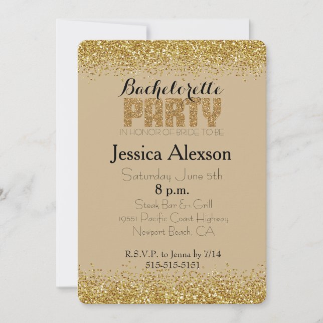 Gold Faux Glitter Bachelorette Invitation (Front)