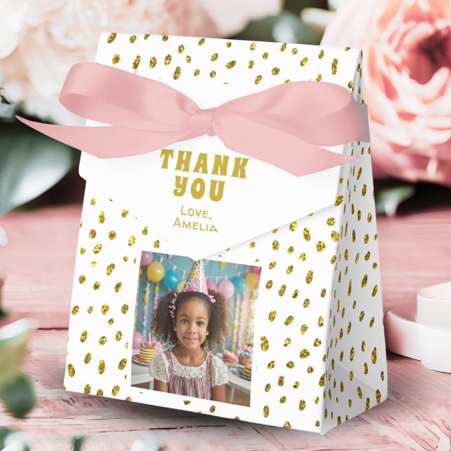 Gold Faux Glitter Birthday Girl Photo Thank you Favor Box (Creator Uploaded)