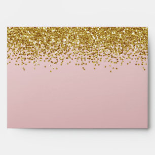 Gold Faux Glitter Blush Rose Pink Ombre Envelope