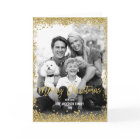 Gold Faux Glitter Border Christmas Photo Folded