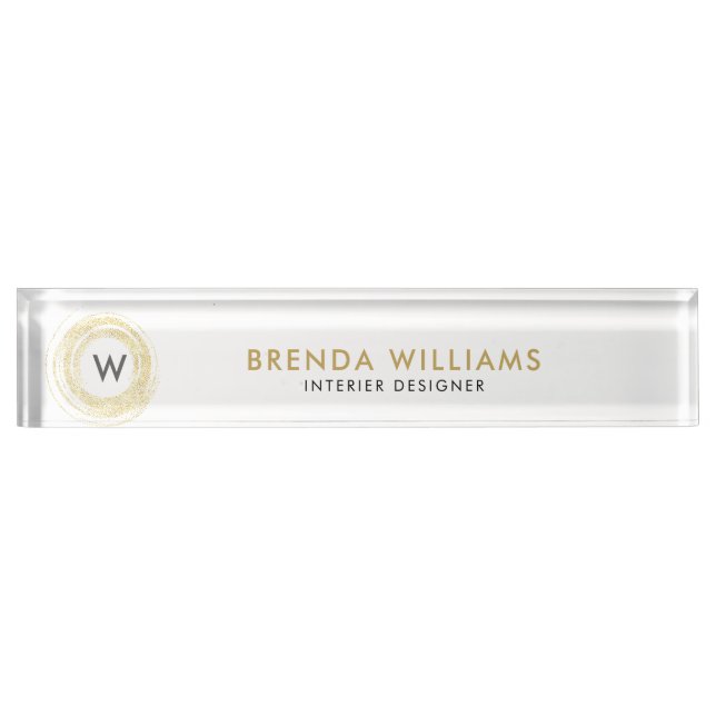 Gold Faux Glitter Circle Logo Nameplate (Front)