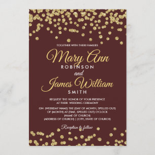 Gold Faux Glitter Confetti Elegant Wedding Marsala Invitation