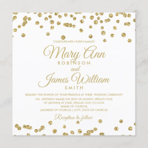 Gold Faux Glitter Confetti Elegant Wedding White Invitation