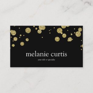 Gold Faux Glitter Confetti on Black Business Card