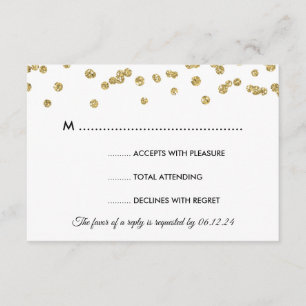 Gold Faux Glitter Confetti Wedding Black RSVP Card