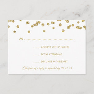 Gold Faux Glitter Confetti Wedding White RSVP Card
