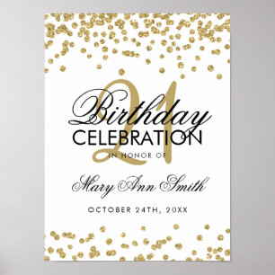 Gold Faux Glitter Confetti White 21st Birthday Poster