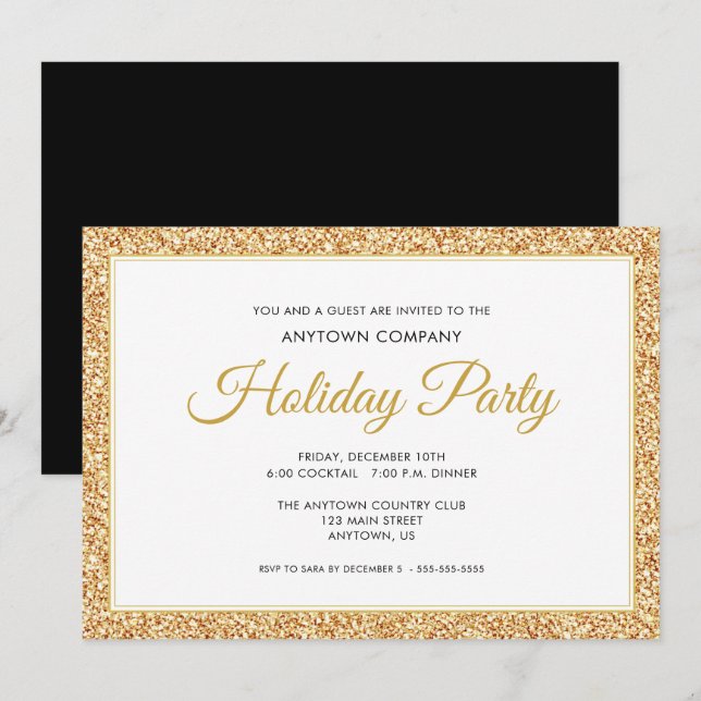 Gold Faux Glitter | Corporate Holiday Party Invitation (Front/Back)