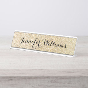 Gold Faux Glitter Custom Name Desk Name Plate