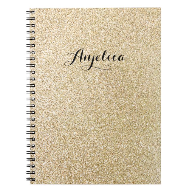 Gold Faux Glitter Custom Script Name Notebook (Front)