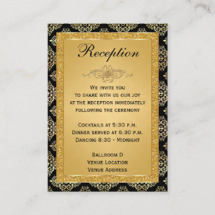 Gold FAUX Glitter Damask, Scroll Enclosure Card