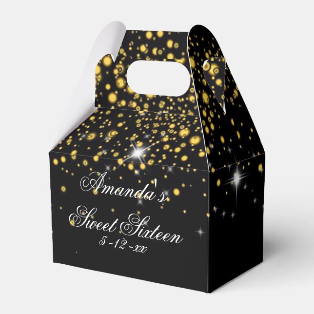 Gold, Faux Glitter, Elegant, Sweet Sixteen Favor Box (Front Side)