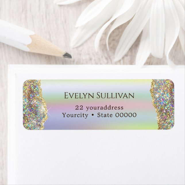 Gold faux glitter faux foil Return Address Label (Insitu)