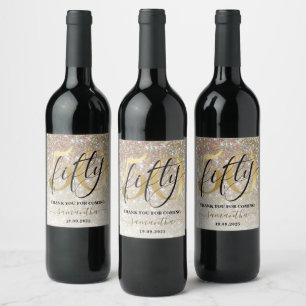 Gold Faux Glitter & Foil 50th Birthday Party Wine Label