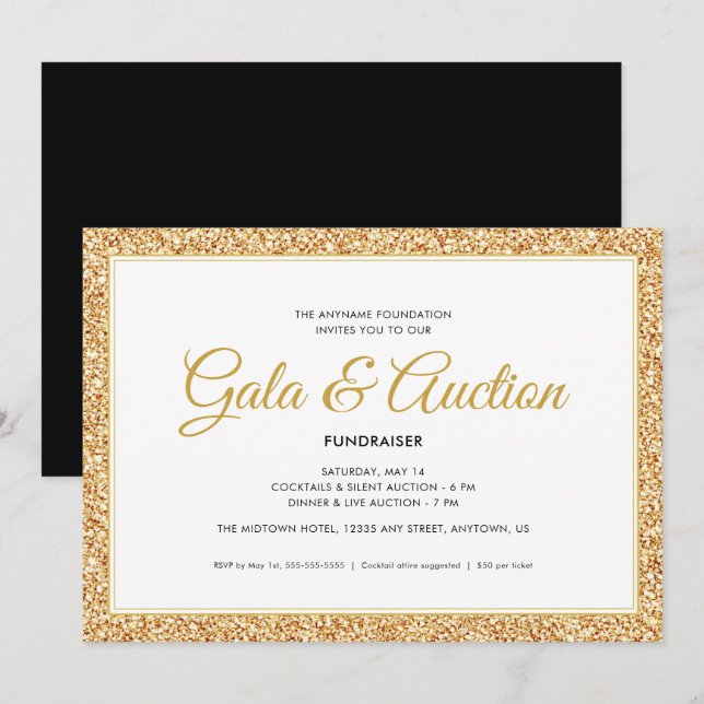 Gold Faux Glitter | Gala Auction and Fundraiser Invitation (Front/Back)