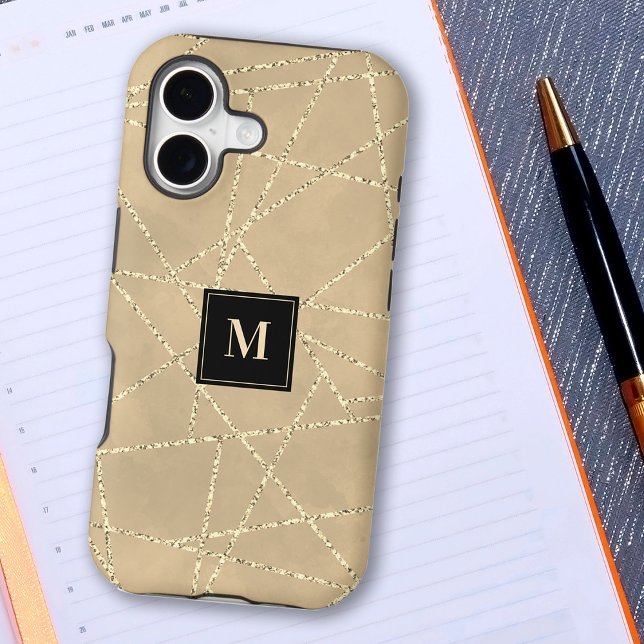 Gold Faux Glitter Geometric Lines Monogram Case-Ma (Creator Uploaded)