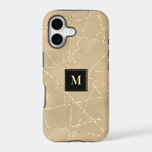 Gold Faux Glitter Geometric Lines Monogram Case-Ma