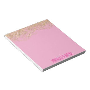 Gold Faux Glitter Girly Pink Sparkle Notepad