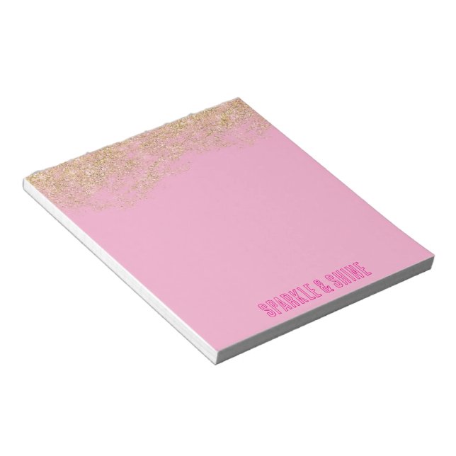 Gold Faux Glitter Girly Pink Sparkle Notepad (Angled)
