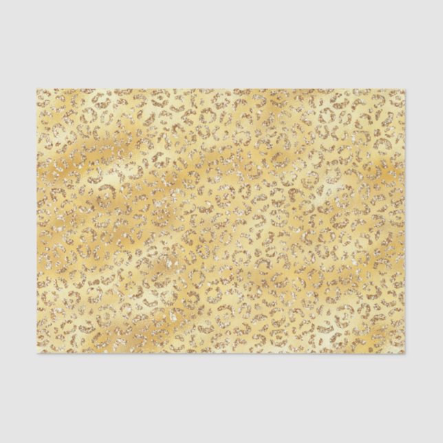 Gold Faux Glitter Leopard Print Tissue Paper (Front)